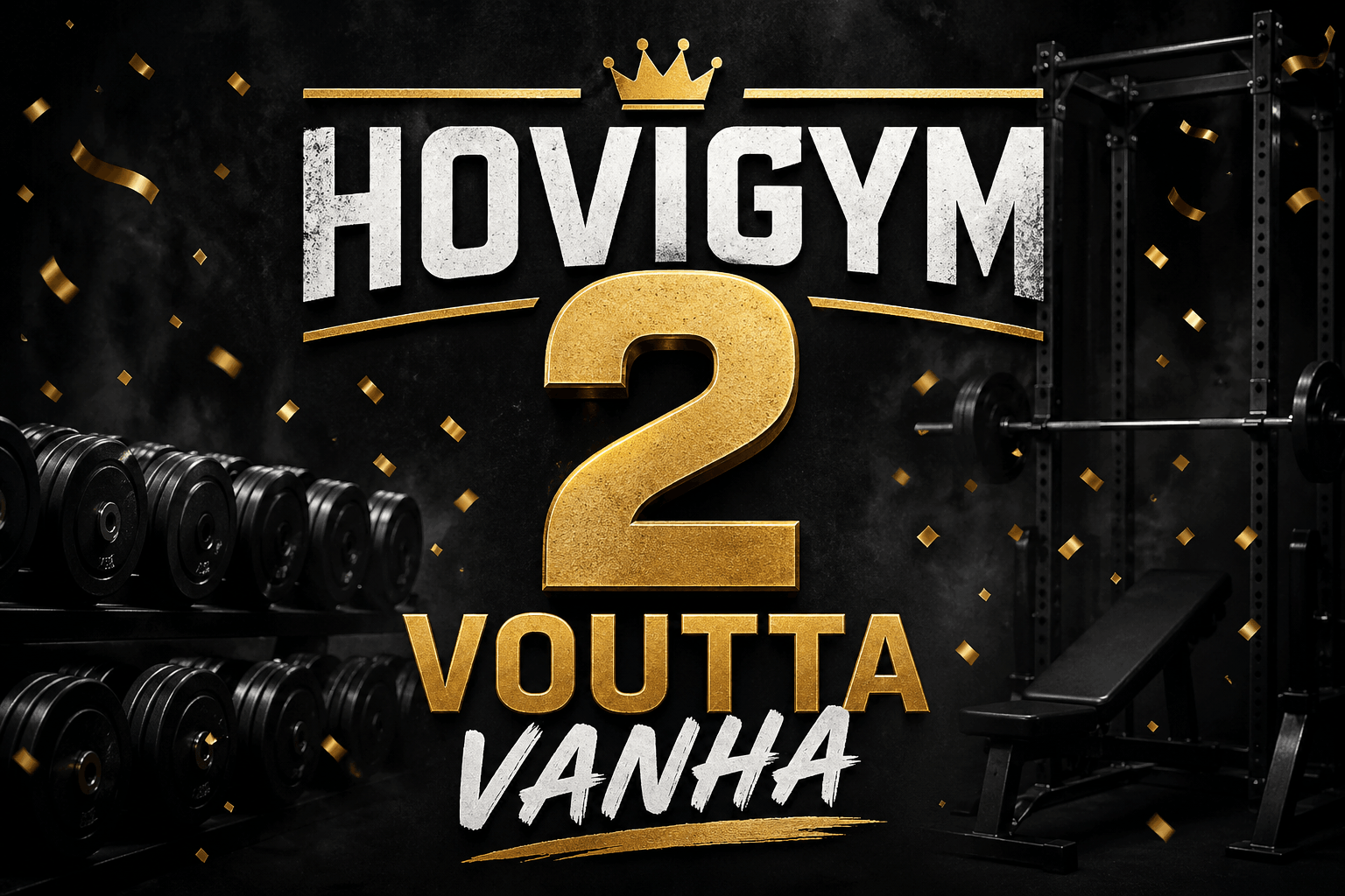 HoviGym 2 vuotta – tumma ja blurattu kuntosali tausta sekä kynttilällä varustettu kakkonen cupcake päällä
