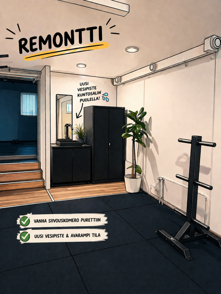 HoviGym Turku kuntosali uusi vesipiste kuntosalin puolella remontin jälkeen